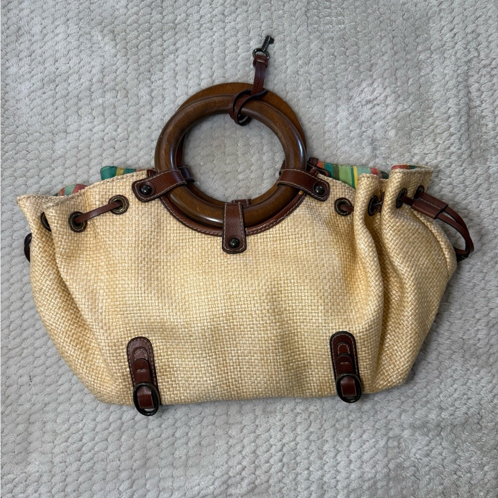 Fossil Tan handbag with Wooden Handles